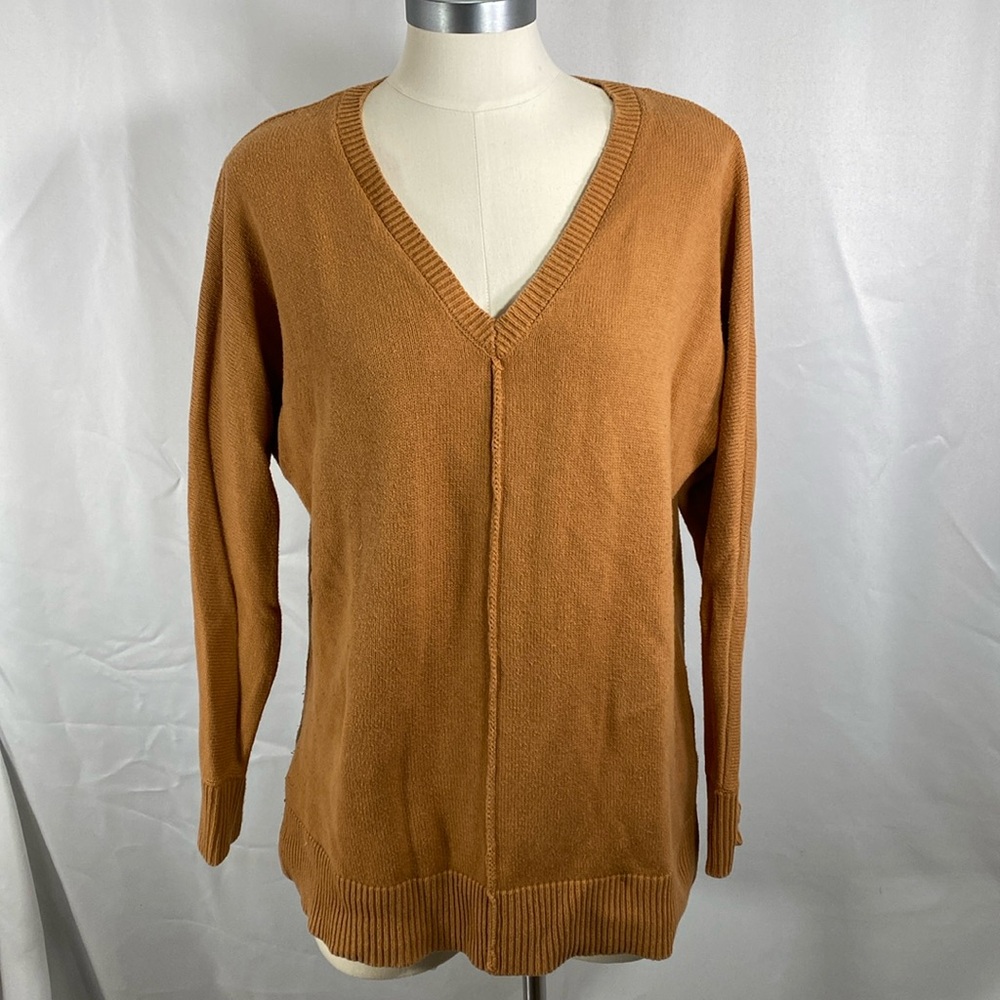 Tahari vneck long sweater casual weekend winter fall office earthy small